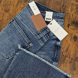 NEW Judy Blue Jeans Mid Rise Wide Leg Raw Hem Dark Wash Tint 5/27